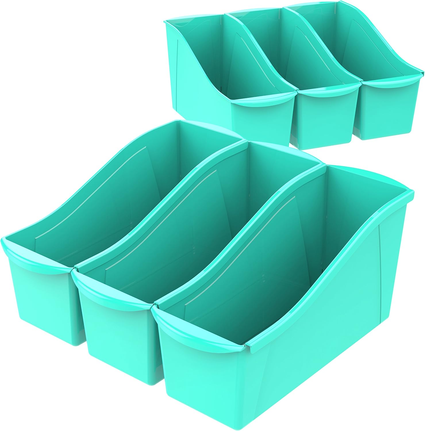 Storex Large Book Bin - Interlocking Plastic Organizer for Home & Office | Teal, 6-Pack (71120U06C)