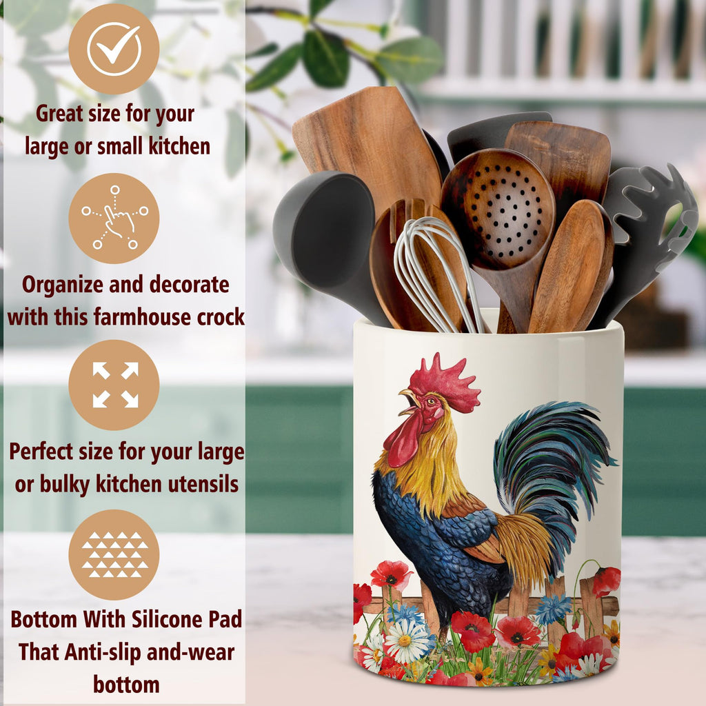 pinata Rooster Kitchen Decor Ceramic Utensil Holder, Cute Rooster Utensils Holder for Farmhouse Indoor Kitchen Decorations Rustic Farmhouse Decor (6.3 inch)