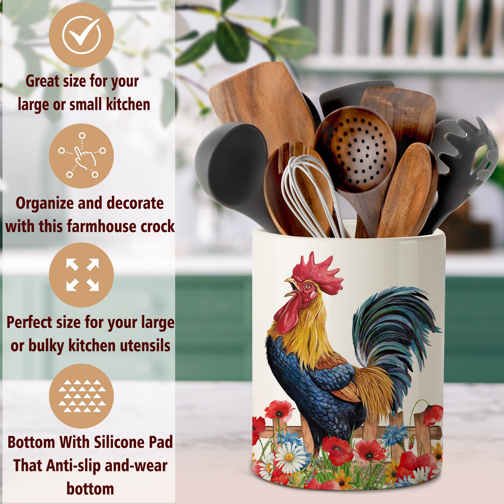 pinata Rooster Kitchen Decor Ceramic Utensil Holder, Cute Rooster Utensils Holder for Farmhouse Indoor Kitchen Decorations Rustic Farmhouse Decor (6.3 inch)