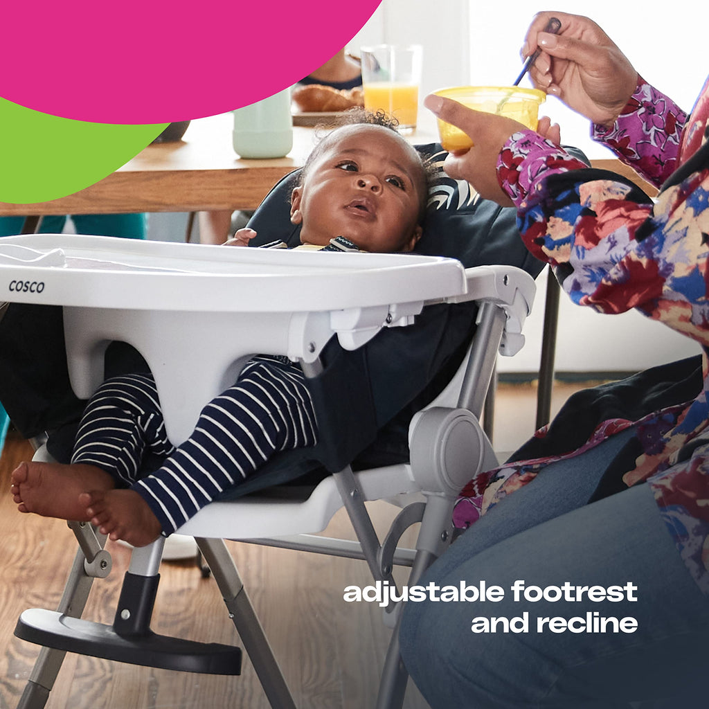 Cosco Simple Fold Adjustable Recline High Chair, Folds Flat and Stands on its own, Making it Easy to Store or take on The go, Rainbow