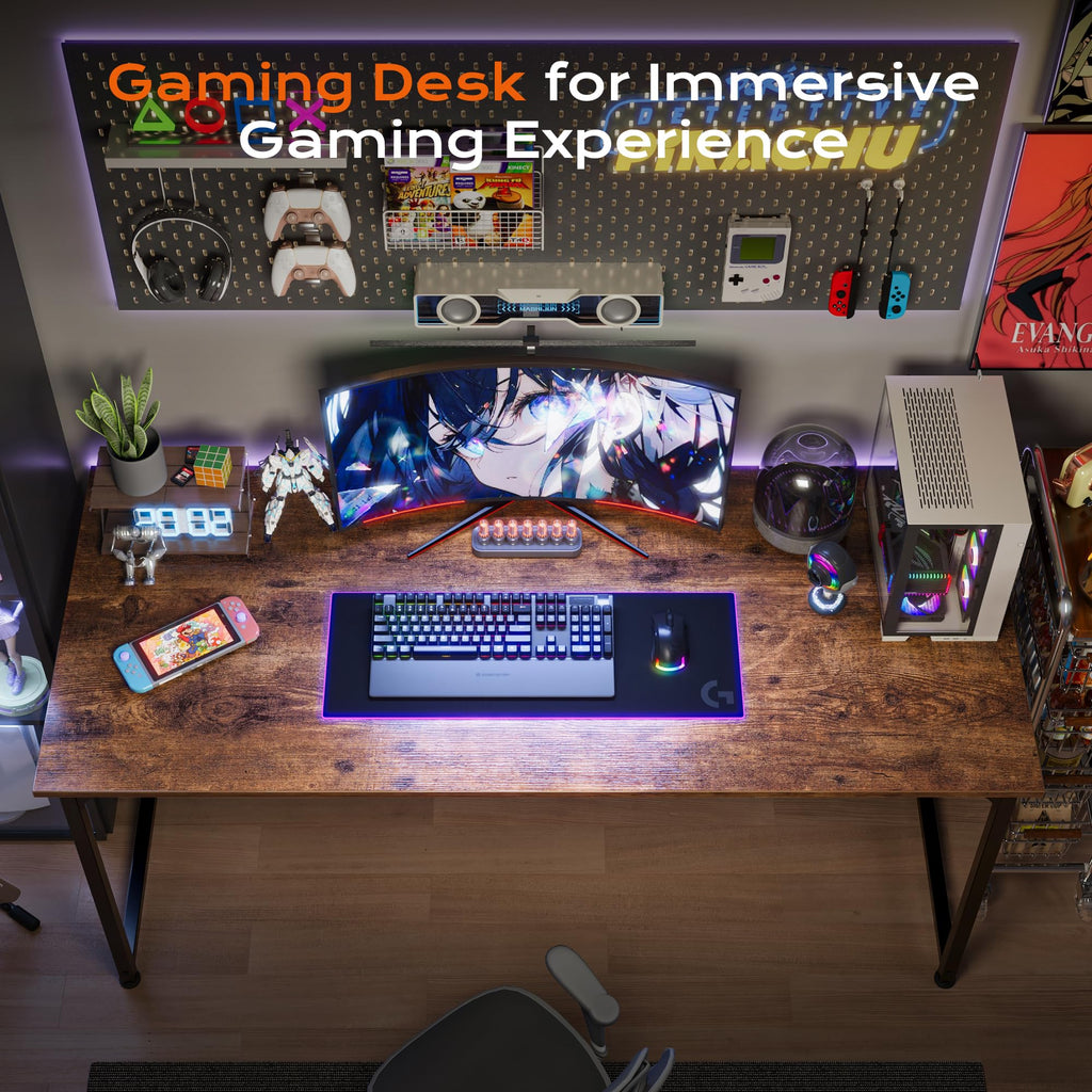 PRAISUN 47 X 24 Inch Computer Desk with Deeper Desktop, Gaming Office Writing Work Desk for Home Office, Study, Bedroom, Work from Home, Metal Frame, Rustic Brown