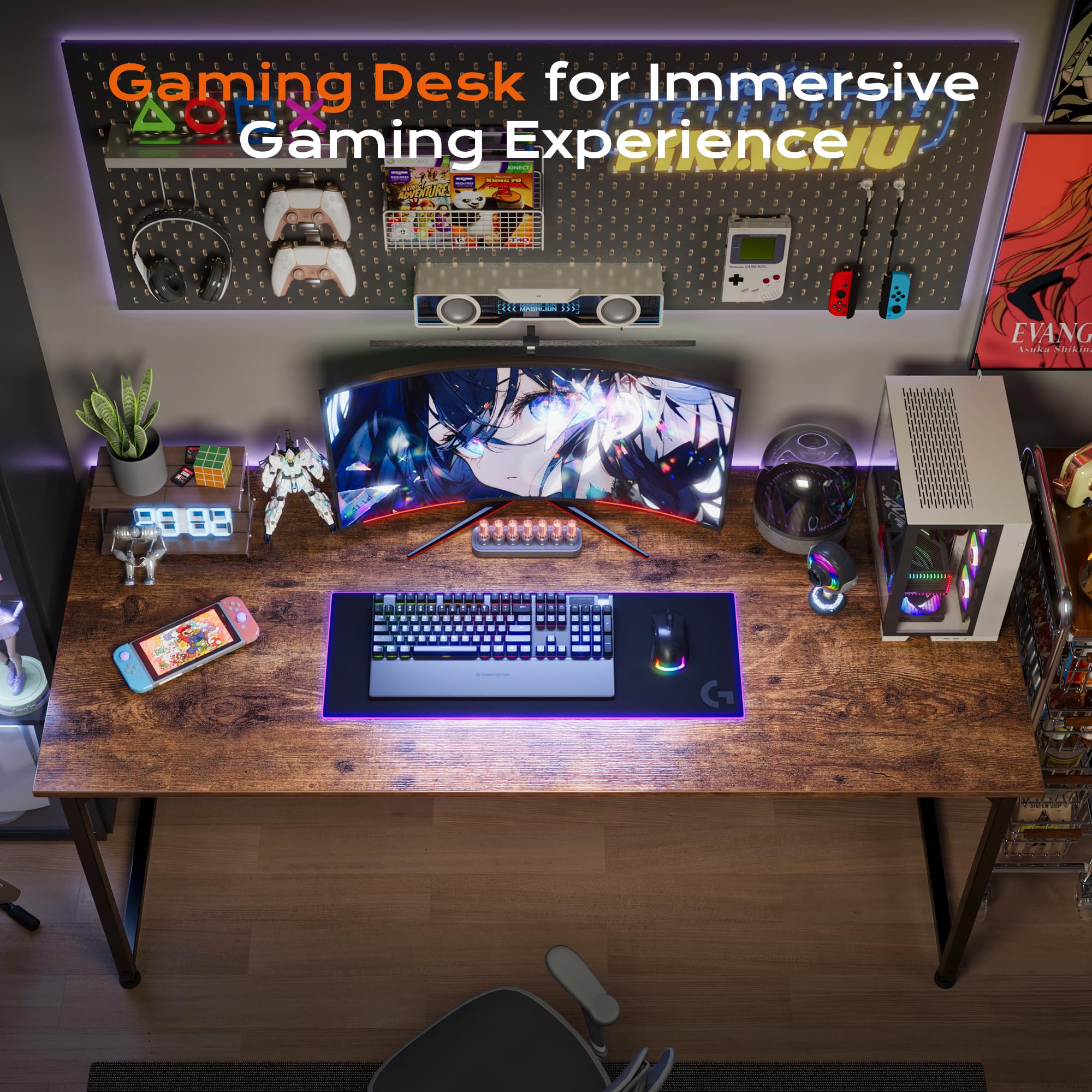 PRAISUN 47 X 24 Inch Computer Desk with Deeper Desktop, Gaming Office Writing Work Desk for Home Office, Study, Bedroom, Work from Home, Metal Frame, Rustic Brown