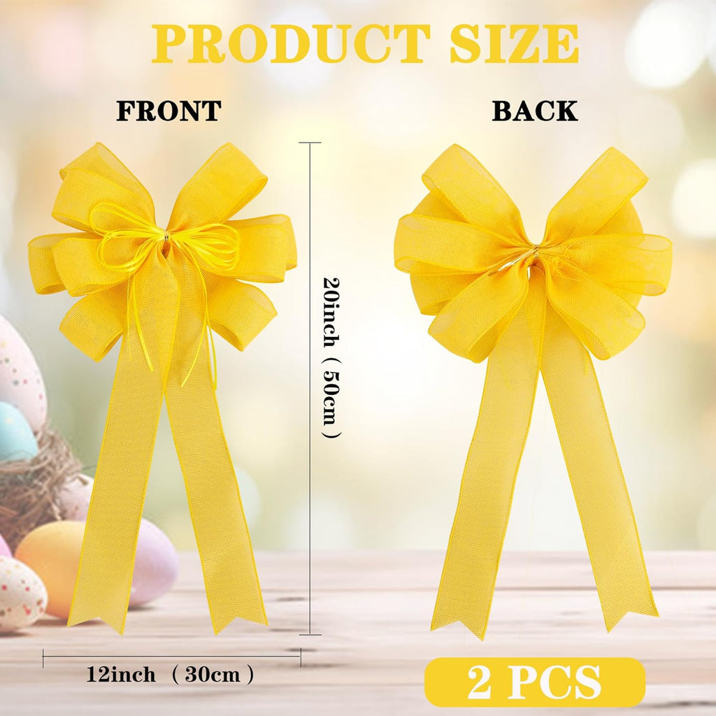 Yellow Christmas Tree Bows by [Brand Name] - Large 12x20 Inch Burlap Wreath Bow with Glitter String for Holiday Decor