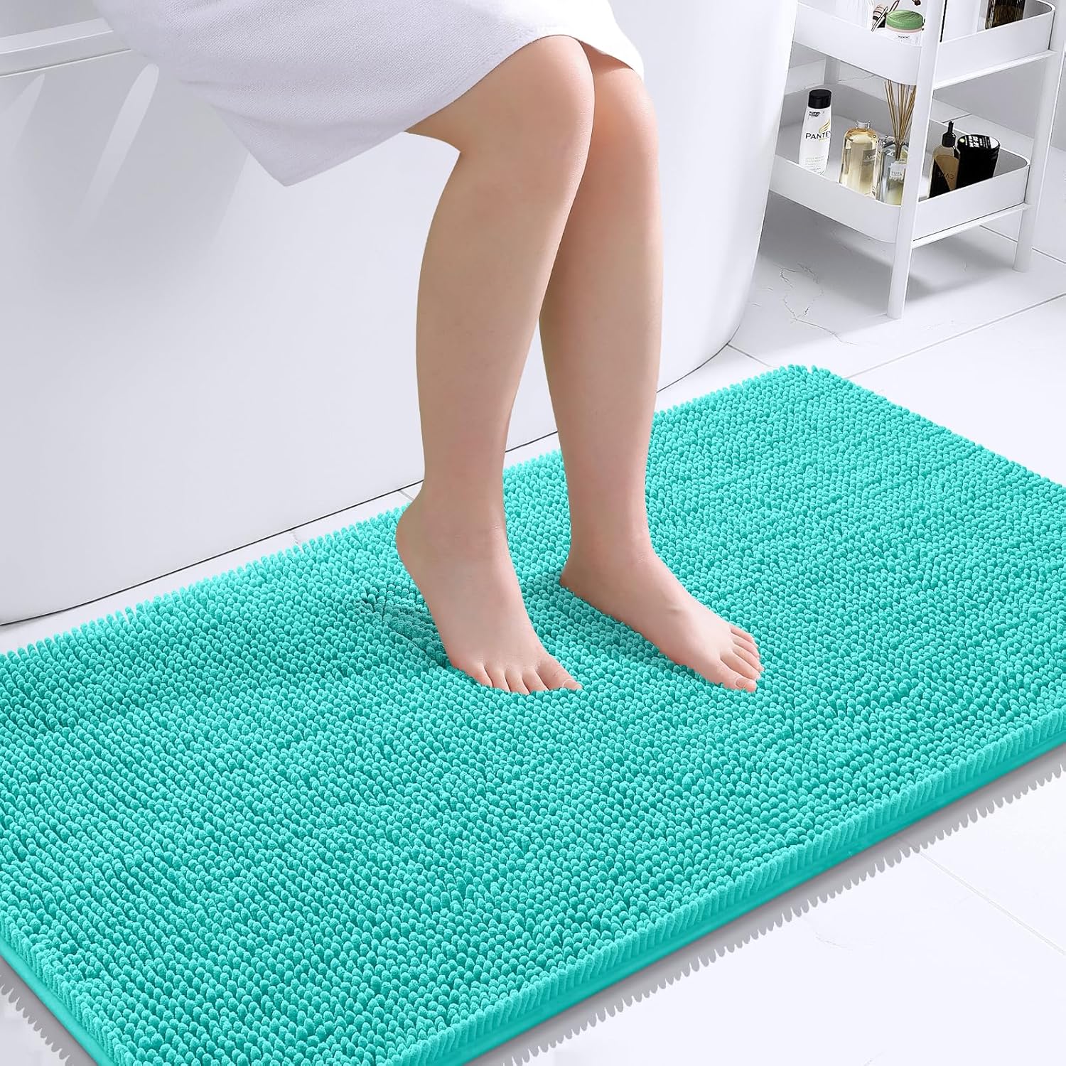 OLANLY Bathroom Runner Rugs - Extra Soft Chenille Bath Mats | Quick-Dry, Machine Washable, 44x24 Teal