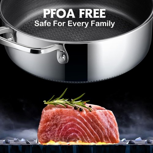 **SNOWCLAD Nonstick Frying Pan with Lid - 5 Quart Hybrid Saute Pan | PFOA Free, 12-Inch Deep, Dishwasher & Oven Safe**