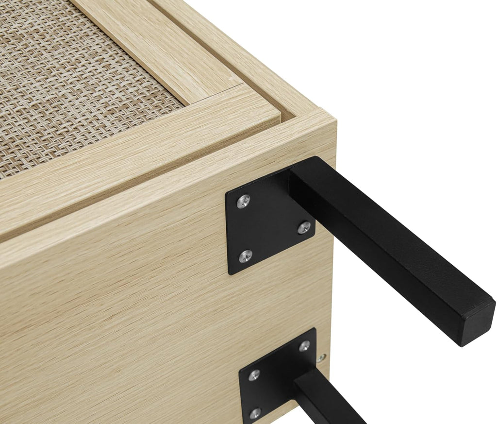 ZeHuoGe Natural Rattan Shoe Storage Rack - Modern 3-Tier Cabinet with 3 Flip Drawers for Entryway