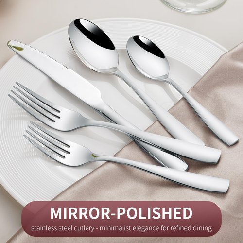 40 Pieces Heavy Duty Silverware Set for 8, 18/10 Stainless Steel Flatware Set, High End Modern Flatware Sets, Everyday Use, Dishwasher Safe, Ideal for New Home Essentials Gift