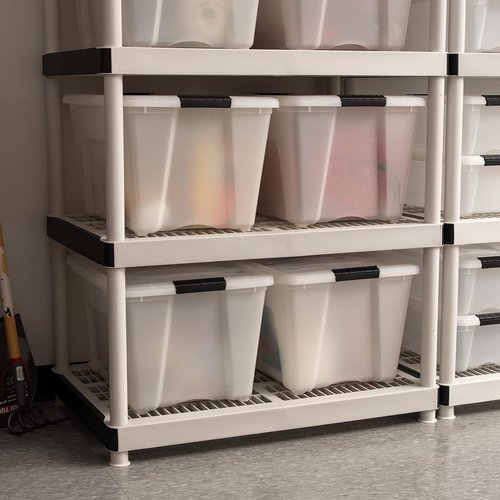IRIS USA 54 QT Plastic Storage Box - BPA-Free, Durable Nestable Containers with Lids - 4 Pack, Pearl