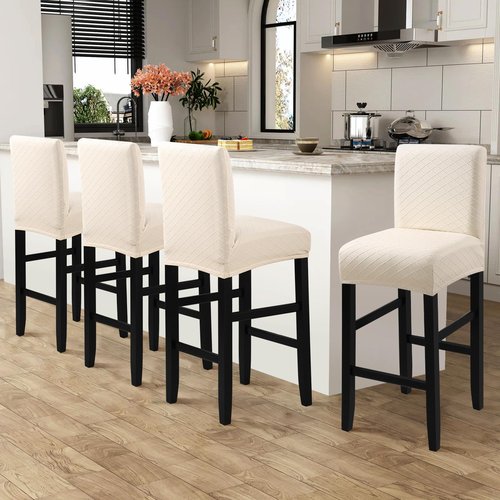 Fuloon Waterproof Bar Stool Covers 4 PCS, Stretch Chair Slipcover for Pub Tall Chair with Backs Counter Barstool Cover Removable Washable (Beige)
