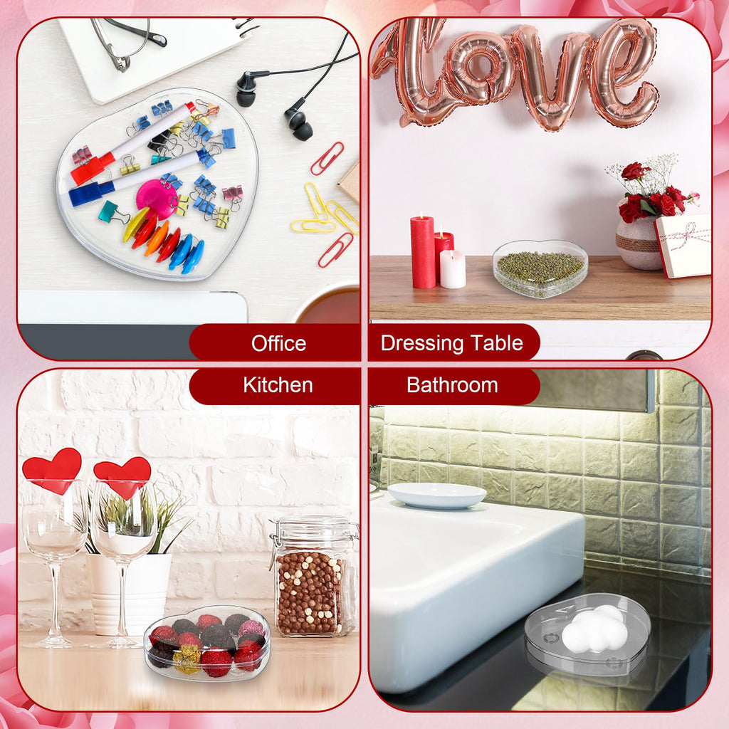 LOYIM 1 Pcs Heart Shaped Plastic Container, 5.9" W x 1.6" H Clear Plastic Storage Box with Lid and Anti Slip Ring Heart Dessert Plates Snack Tray for Mother Day Valentine Party Favor