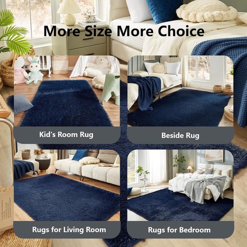 Floralux Area Rugs - Fluffy Dark Blue Shag Carpet for Bedroom & Living Room | 4x6 Size, Perfect for Kids' Rooms
