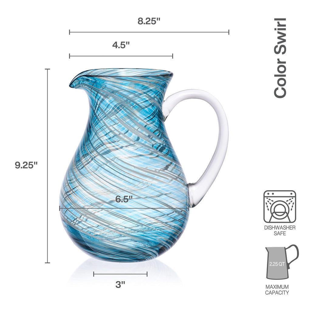 Mikasa Color Swirl Blue Glass Jug Pitcher, 2.25 Quart