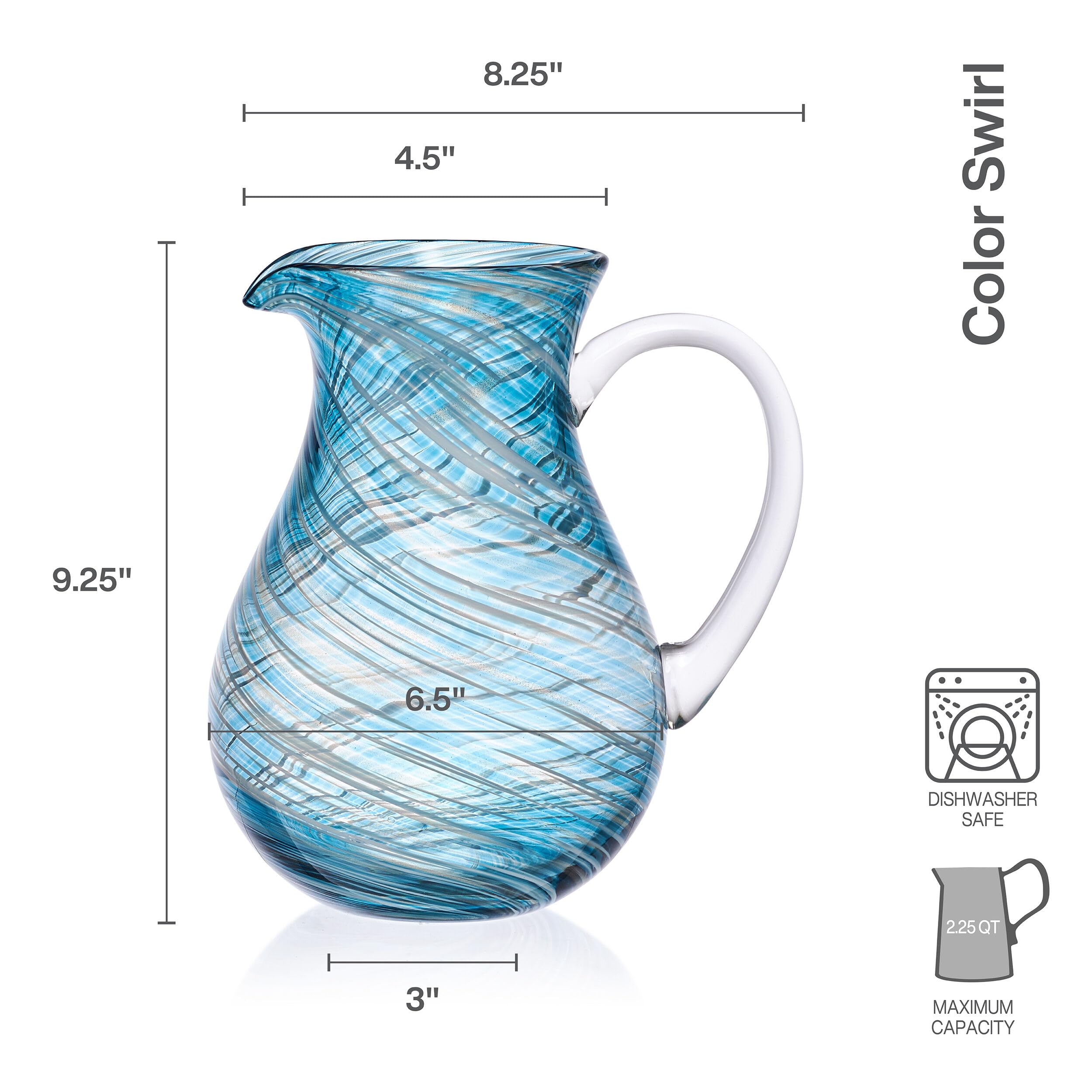 Mikasa Color Swirl Blue Glass Jug Pitcher, 2.25 Quart