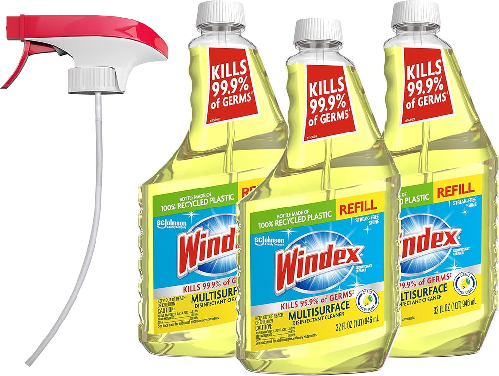 Windex Multipurpose Disinfectant Cleaner Spray - Citrus Fresh Scent, 32 Fl Oz | Eco-Friendly Reusable Trigger (Pack of 3)
