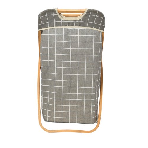 Household Essentials Bamboo X Frame Hamper with Grid Pattern, Gray