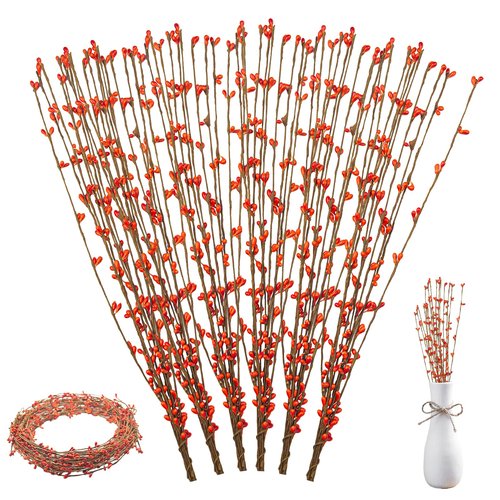 ELANE 60 Pcs Pip Berry Garland,Pip Berry Wreath,Fall Berry Garland for Head Indoor Outdoor Desk Gift (Red)