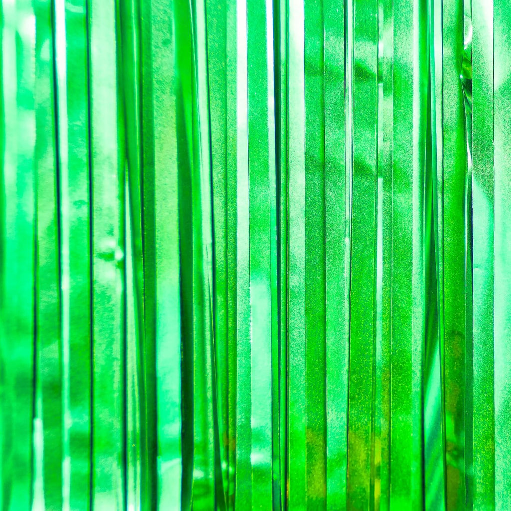 PartyWoo Green Streamers | 3-Piece Tinsel Foil Fringe Curtains - 8.2 FT Backdrop for Graduation & Birthday Parties