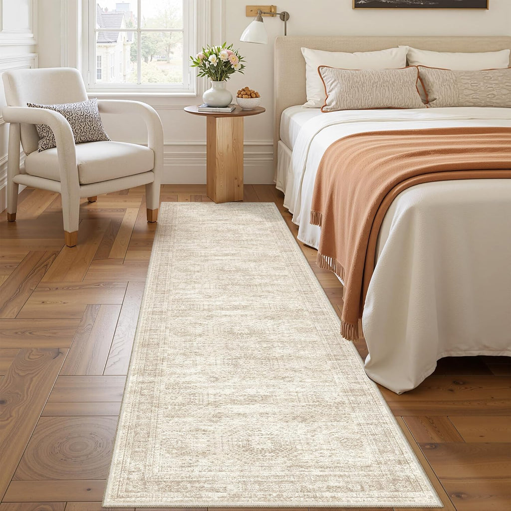 Skiennix Rug Runners for Hallways - Non-Slip 2x8 Runner Rug, Washable Soft Low-Pile Carpet in Beige/Ivory