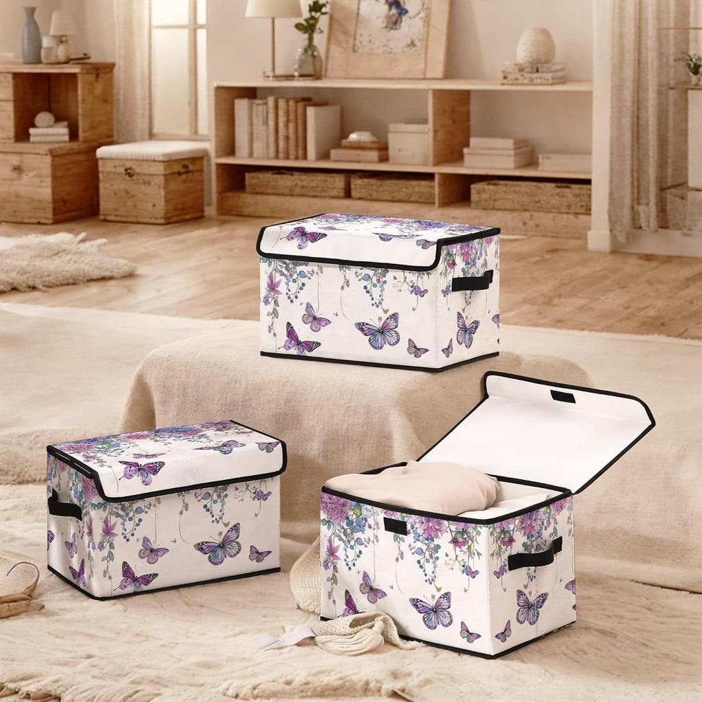 Skiennix Stackable Clothes Storage Bins - Lidded Organizers for Home & Office | 3-Pack Fabric Boxes