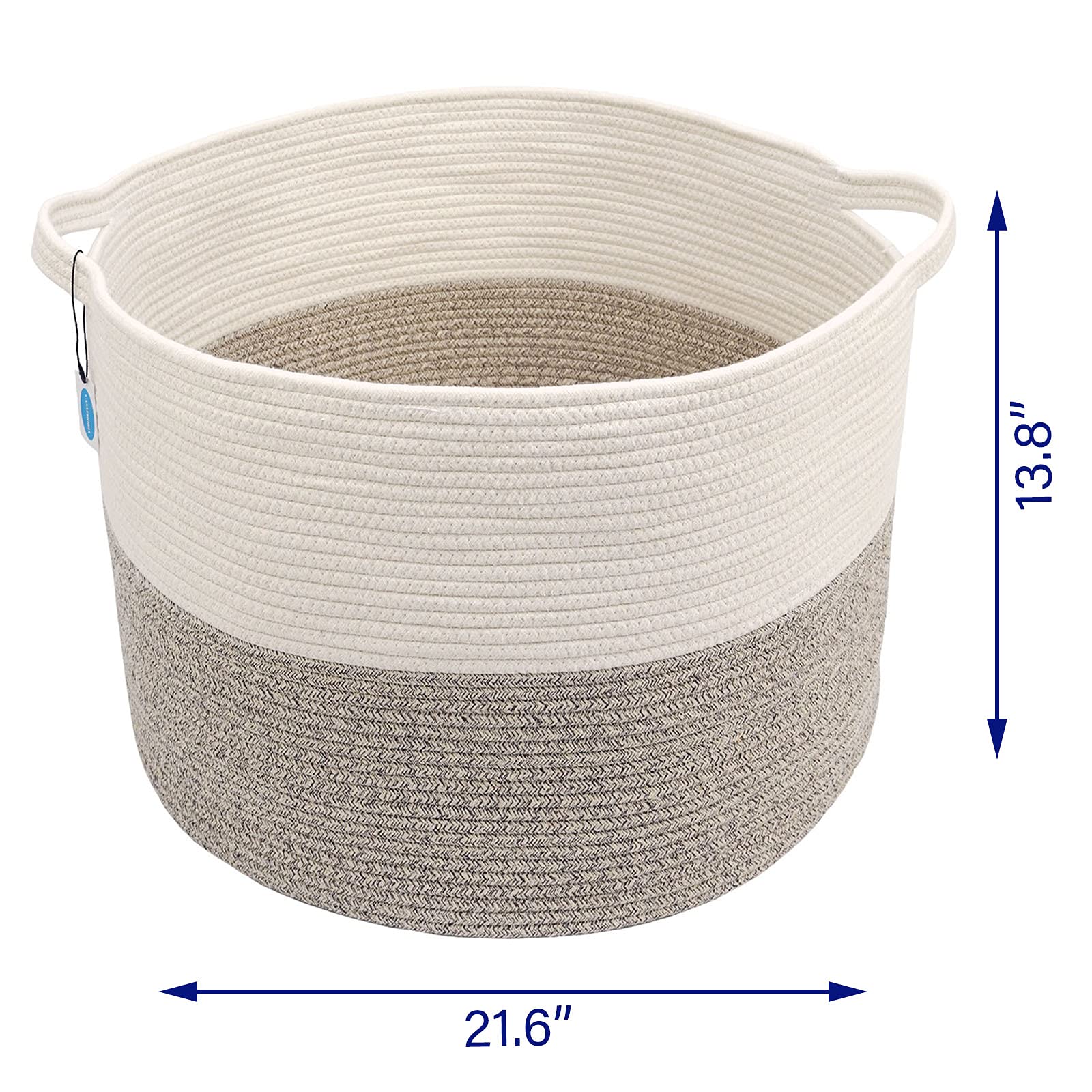Casaphoria XXL Cotton Rope Basket - 21.7" x 21.7" x 13.8" Woven Laundry Hamper with Handle