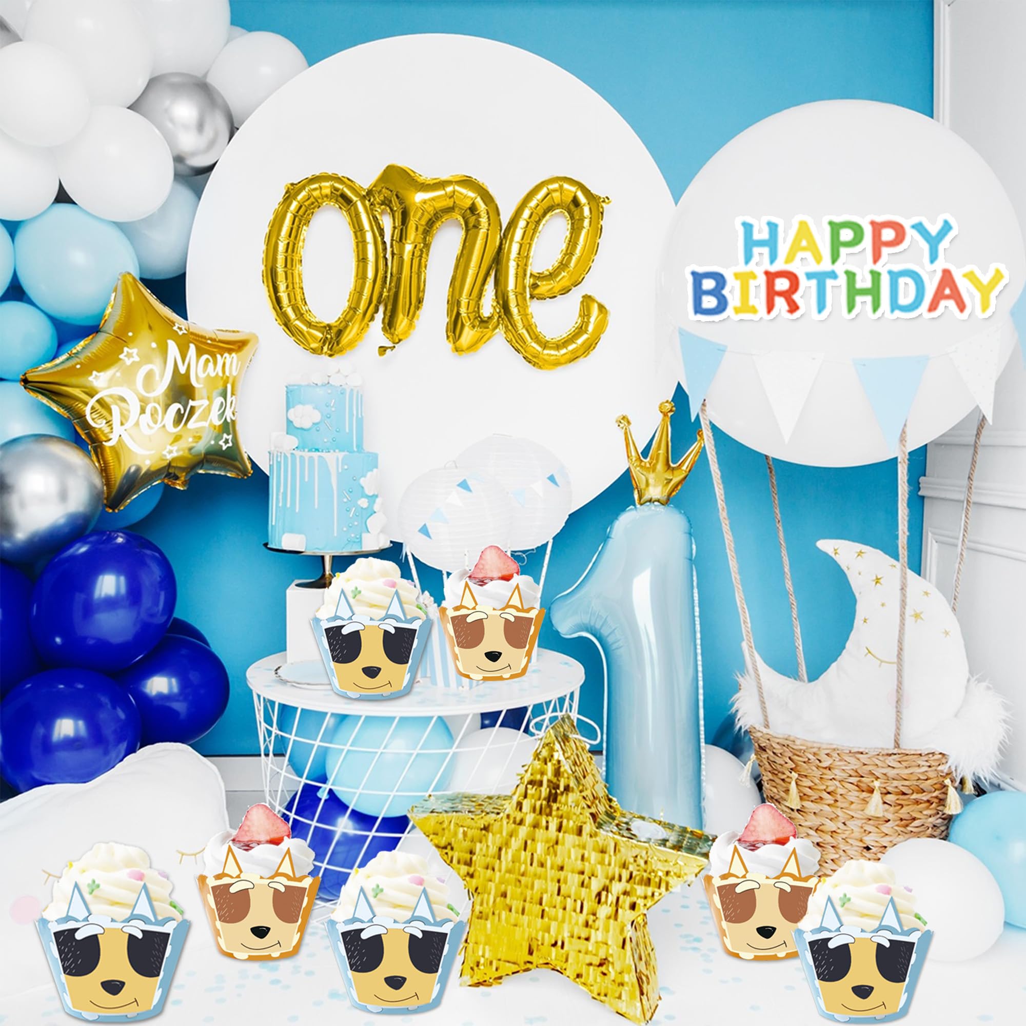 Cartoon Blue Dog Cupcake Wrappers 20pcs Dog Family Cupcake Liners Baking Cups for Blue Dog Theme Birthday Party Supplies Baby Shower Decorations