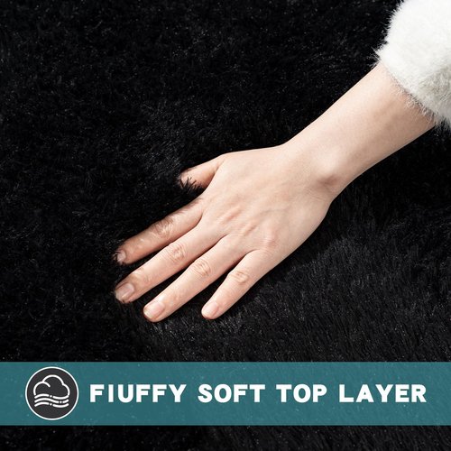 AAFKK Black Area Rug for Bedroom, 2x3 Small Rugs for Living Room Nursery Kids Room Dorm Home Decor Aesthetic, Fluffy Shaggy Rug with 4 Anti-Slip Carpet Tapes