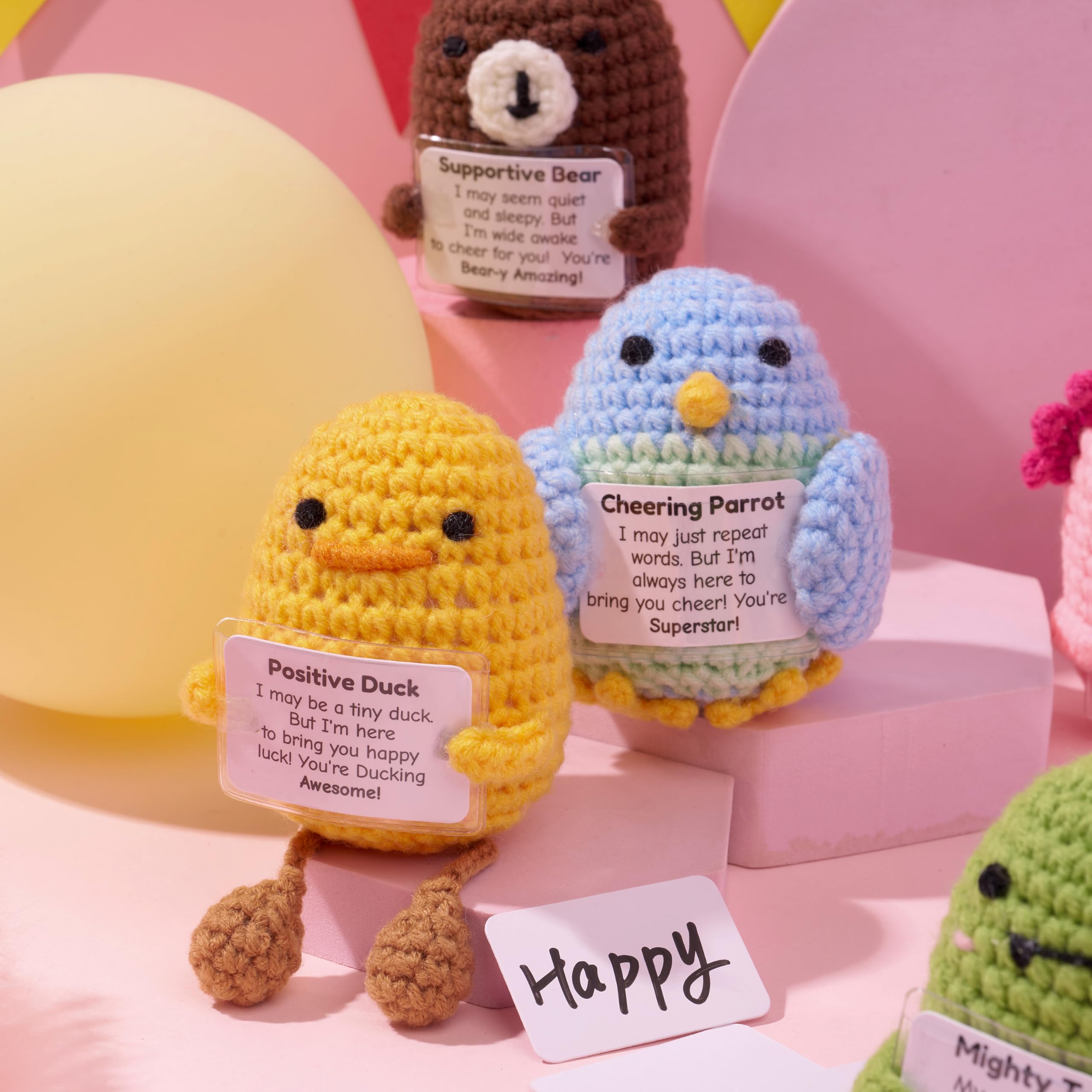 JOYIN 6 Pcs Crochet Positive Animals with Positive Messages, Emotional Support Stuffed Animal Bulk, Cute Crochet Plushies for Graduation Gift, Employee Appreciation, Anxiety Relief & Mental Health