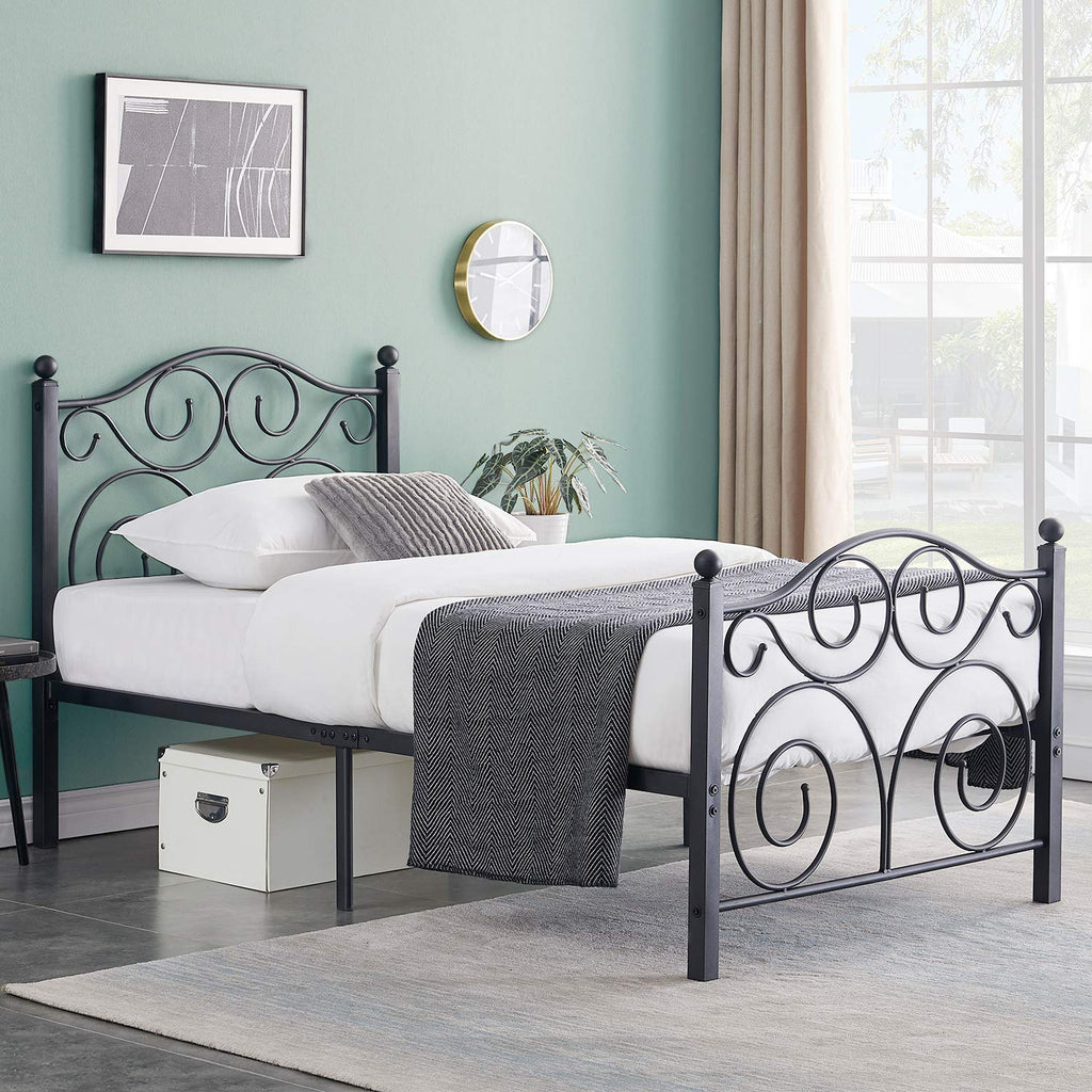 VECELO Twin Size Bed Frame with Headboard/Footboard, Mattress Foundation with Steel Slat Support, Under Bed Storage, No Box Spring Needed, Easy Assembly, White