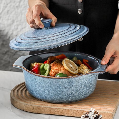 HVH Ceramic Casserole Dish - 2 Quart Round Baking Dish with Lid | Oven Safe, 9 Inches for Dinner Parties