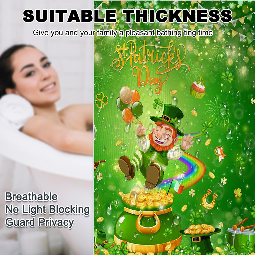 Mocsicka Happy St Patricks Day Shower Curtain for Bathroom, Green Clover Gnomes Bath Curtain Irish Lucky Leaf Spring Shower Curtain with 12 Hooks, 72 X 72 Inch Waterproof (Green, 72''x 72'')