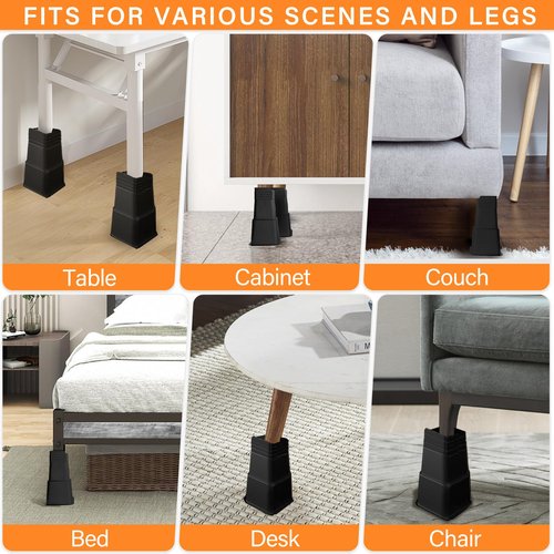 shouwuhho Bed Risers 12 inch Heavy Duty, Oversized Furniture Risers Support up to 6,000 Lbs for Sofa Table Couch Chair Leg Frame Dorm (4 Pack, Black, 12 inch)