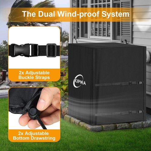 Kipiea Heavy Duty Air Conditioner Cover for Outside Units, Windproof, Anti-UV, Tear & Fade Resistant AC Cover for Winter (30" W x 30" D x 32" H)