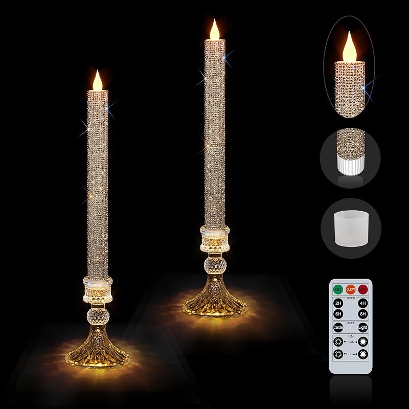 Flameless Taper Candles with Crystal Glass Holder – Rose (2 Pack) – MISSTIME