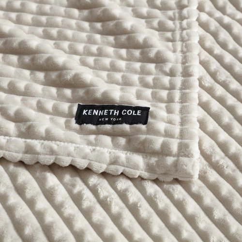 Kenneth Cole - Throw Blanket, Textured Jacquard Plush Bedding, Super Soft Home Decor, Oeko-Tex Certified (Textured Solid Beige, 50" x 60")