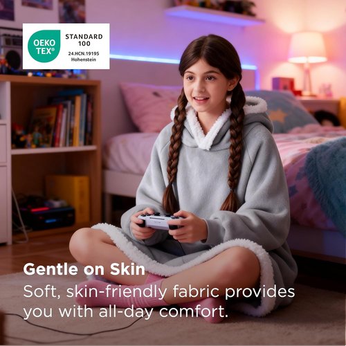Bedsure Blanket Hoodie - Wearable Sherpa Sweatshirt for Women & Kids | Perfect Gift for Mom, Grey