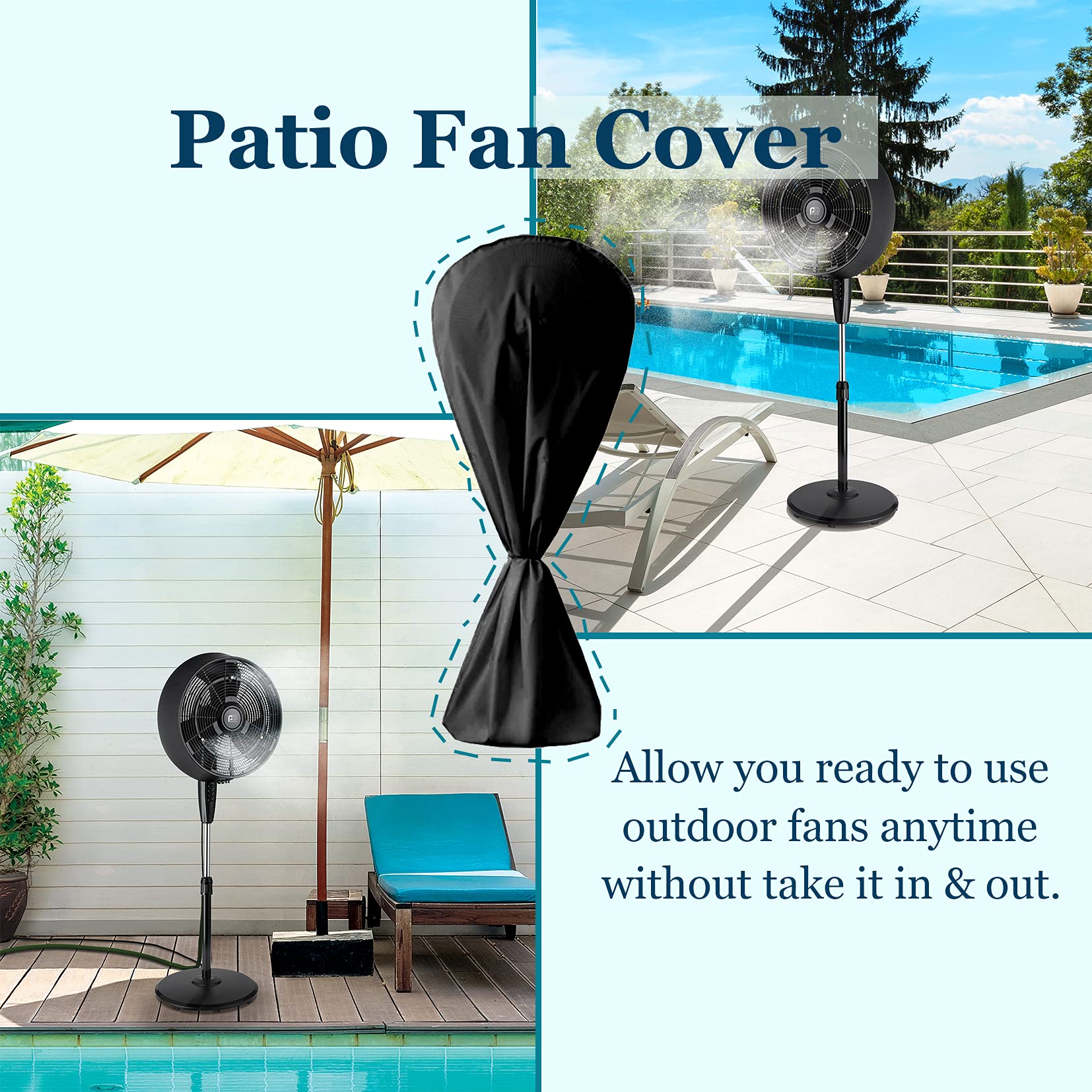 J&C Fan Cover Fan Dust Cover Waterproof Stand up Floor Fan Covers Outdoor Pedestal Fan Cover Standing Round Fans Dustproof Covers Protector for Indoor Room Fan Household Black Large 420D