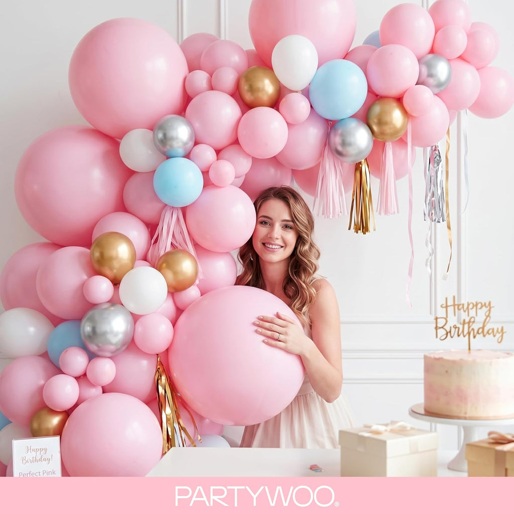 PartyWoo Baby Pink Balloons - 127-Piece Arch Kit with Various Sizes for Baby Shower & Birthday Decor