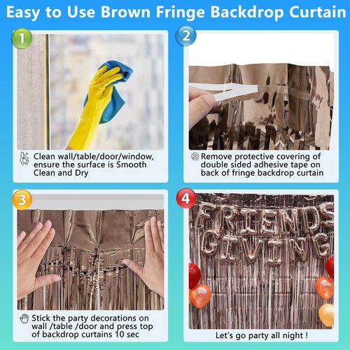 Brown Backdrop Tinsel Foil Curtain Football Party Decorations Streamers 2 Pack 3.3x8.2 ft for Birthday Superball Party Supplies Game Day Decorations Graduation Wedding Baby Shower Bridal Easter