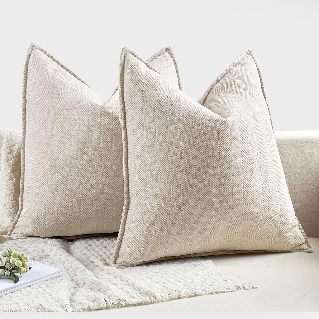 MIULEE Pack of 2 Cream Beige Decorative Pillow Covers 20x20 Inch Soft Chenille Luxurious Couch Throw Pillows Farmhouse Cushion Covers with Elegant Design for Sofa Bedroom Living Room Summer Decor