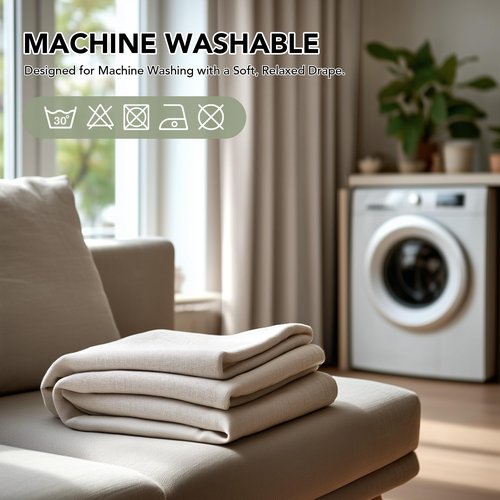 Deconovo 100% Blackout Curtains Faux Linen Look with Coffee Bottom Backing, TPU Invisible Loop Tabs Hidden Hook Design, Thermal Insulated Room Darkening Window Panels, Linen, 52W x 84L, 2 Panels