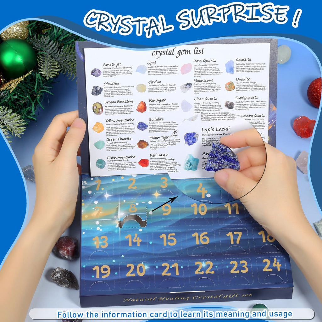 MAIBAOTA Crystal Advent Calendar 2025-24 Day Christmas Countdown Calendars for Adult Teens - Geographic Gemstone Rocks and Minerals Collection - Natural Crystals and Healing Stones