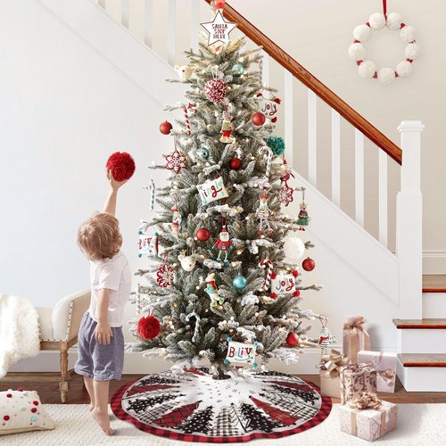DISENB Christmas Tree Skirt 48 Inch, Red and Black Buffalo Plaid Xmas Tree Skirt, Winter Christmas Tree Mat for Home Party Holiday Indoor Outdoor Decorations