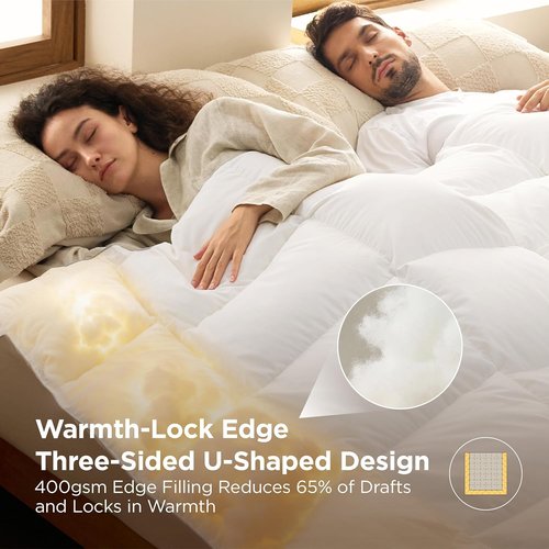 Bedsure King Size Feather Down Comforter - Luxurious Fluffy Duvet Insert with Storage Bag & 8 Corner Tabs, White, 106x90 Inches