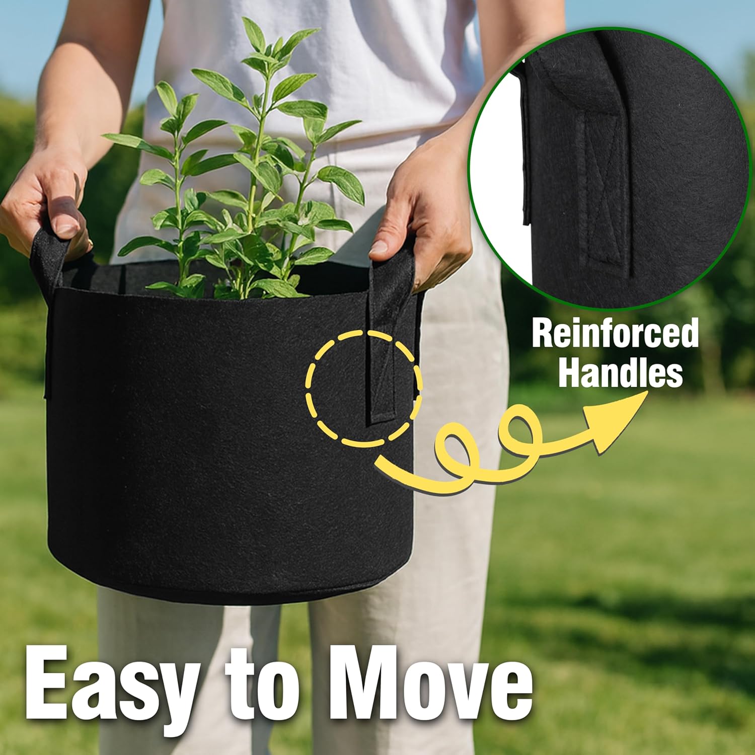 PHYEX 2 Gallon Grow Bags - Heavy Duty Reusable Fabric Pots with Handles for Vegetables, Herbs & Flowers