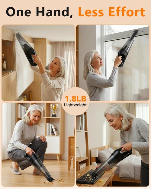 Handheld Vacuum - 26000Pa Strong Suction | 15-Min Fast Cleaning, 1000mL Dust Cup, Cordless Design