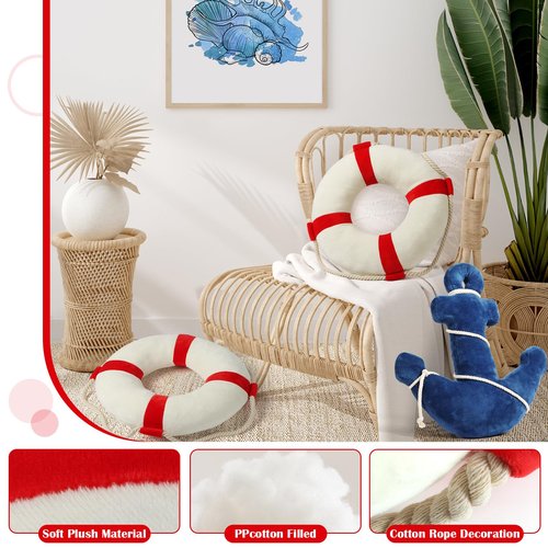 Marble Empire Life Ring Buoy Plush Pillow Nautical Decorative Throw Pillows Coastal Beach Themed Stuffed Pillow for Home Bed Couch
