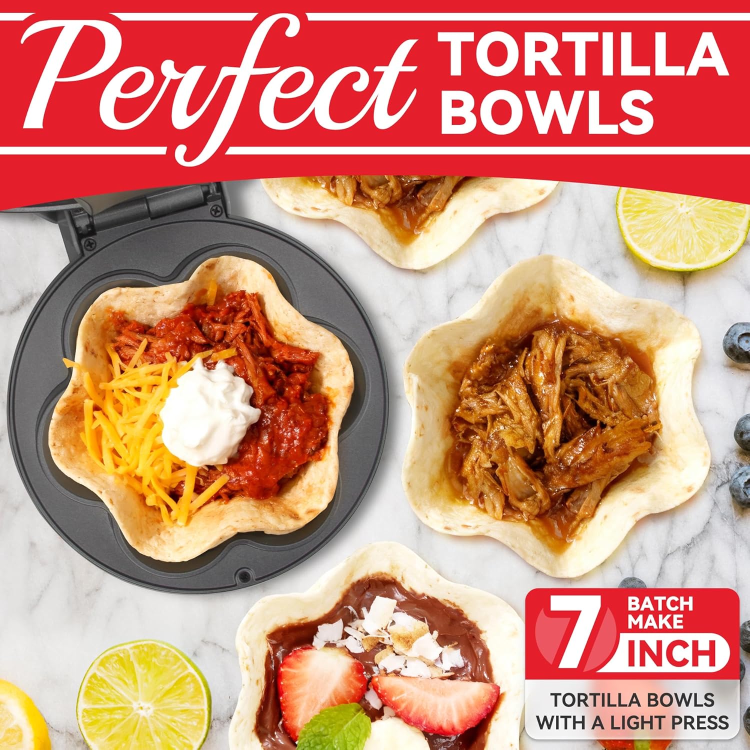 SurgarWhisk Tortilla Bowl Maker - Quesadilla & Taco Shell Mold for 7-Inch Tortillas | Graphite Finish