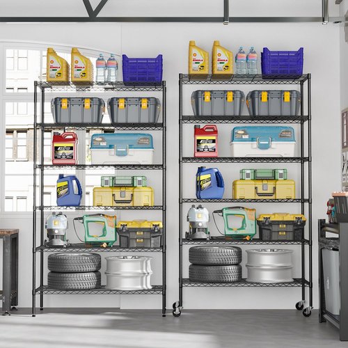 FDW 6-Tier Wire Storage Shelves - Adjustable Heavy-Duty Metal Racks | 45"x18"x82" | Black | Tool-Free Assembly, Rust-Resistant | Ideal for Home & Garage