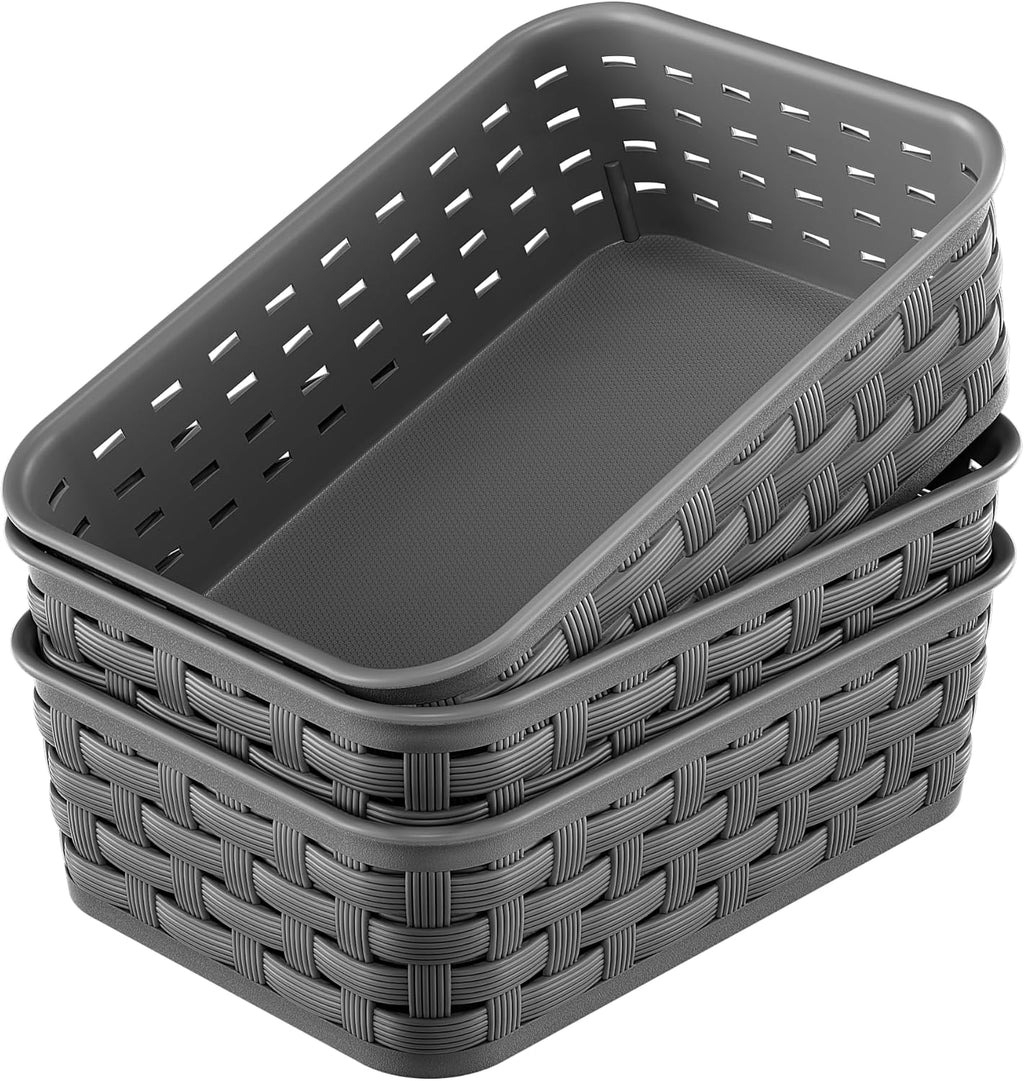 Small Plastic Storage Baskets - 3 Pack Organizing Bins for Laundry, Kitchen, and Pantry | Dark Gray
