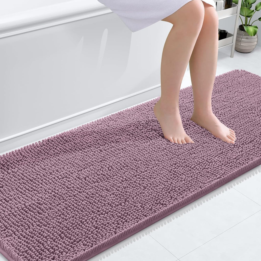 OLANLY Bathroom Runner Rug - Soft Absorbent Chenille with Rubber Backing | 70x24 Deep Plum, Quick Dry, Machine Washable